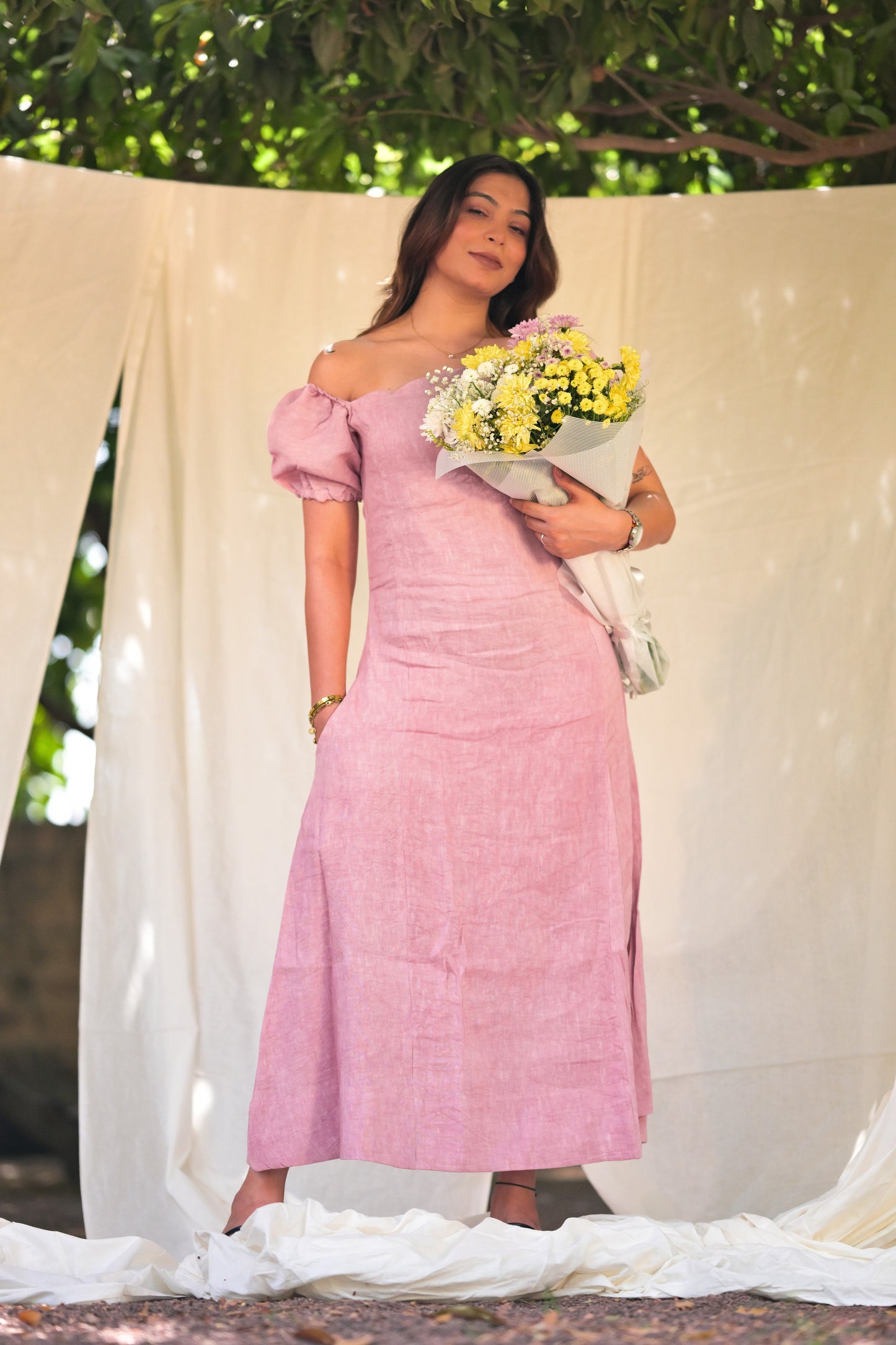Blush Bloom One-Shoulder Cotton Dress