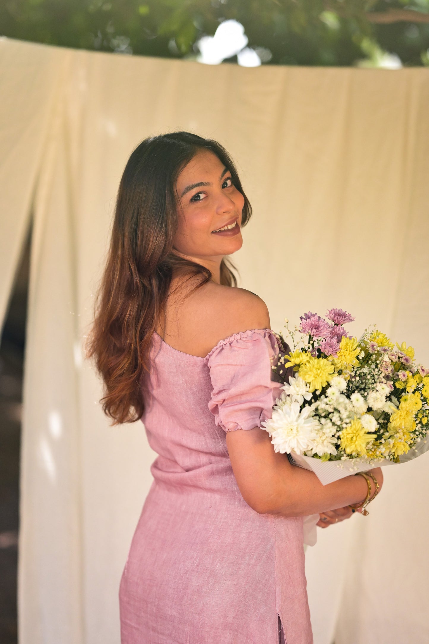 Blush Bloom One-Shoulder Cotton Dress