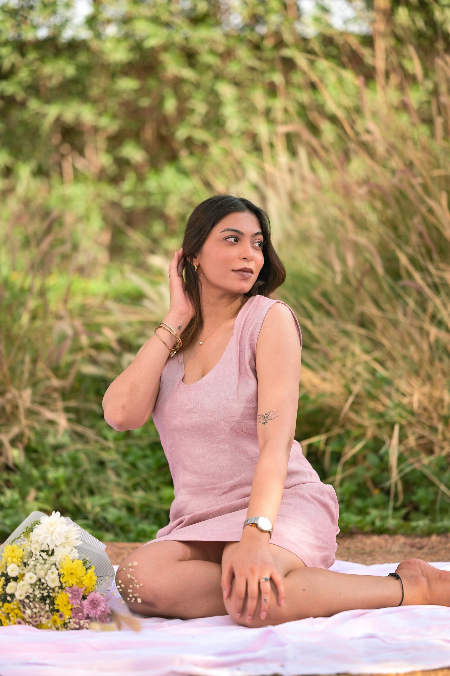 Blush Breeze Sleeveless Linen Dress