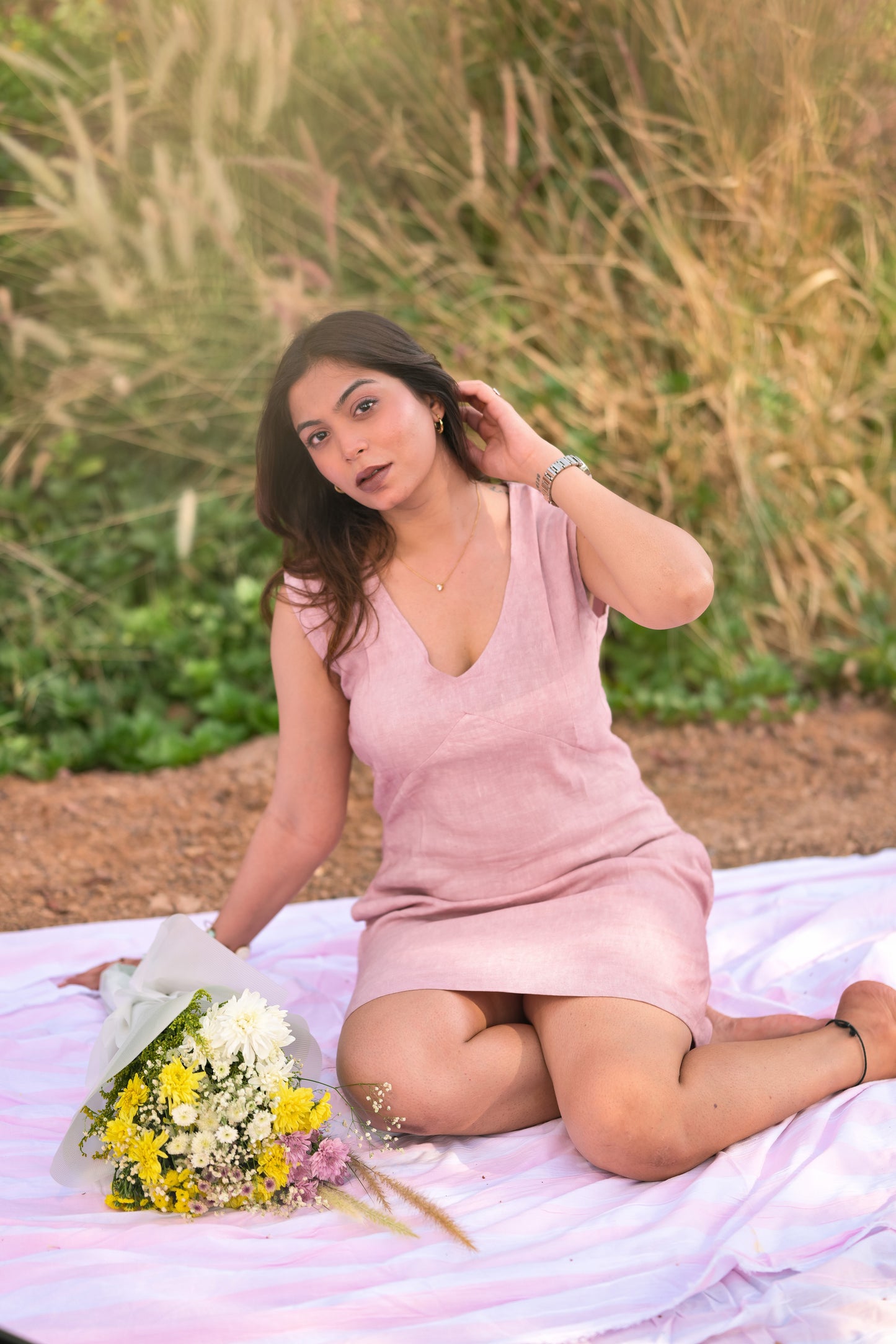 Blush Breeze Sleeveless Linen Dress