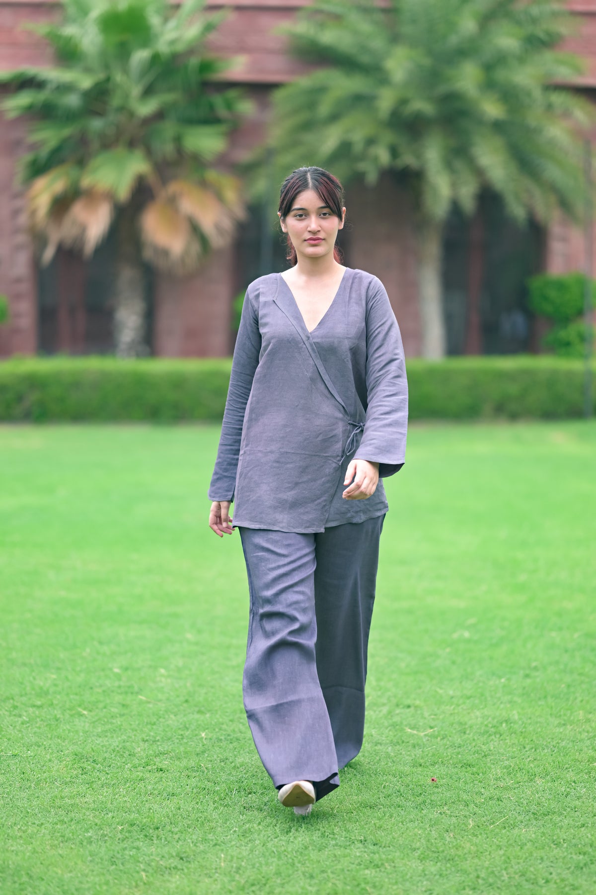 Wrap Top and Wide-Leg Pants Co-ord with Side Slits