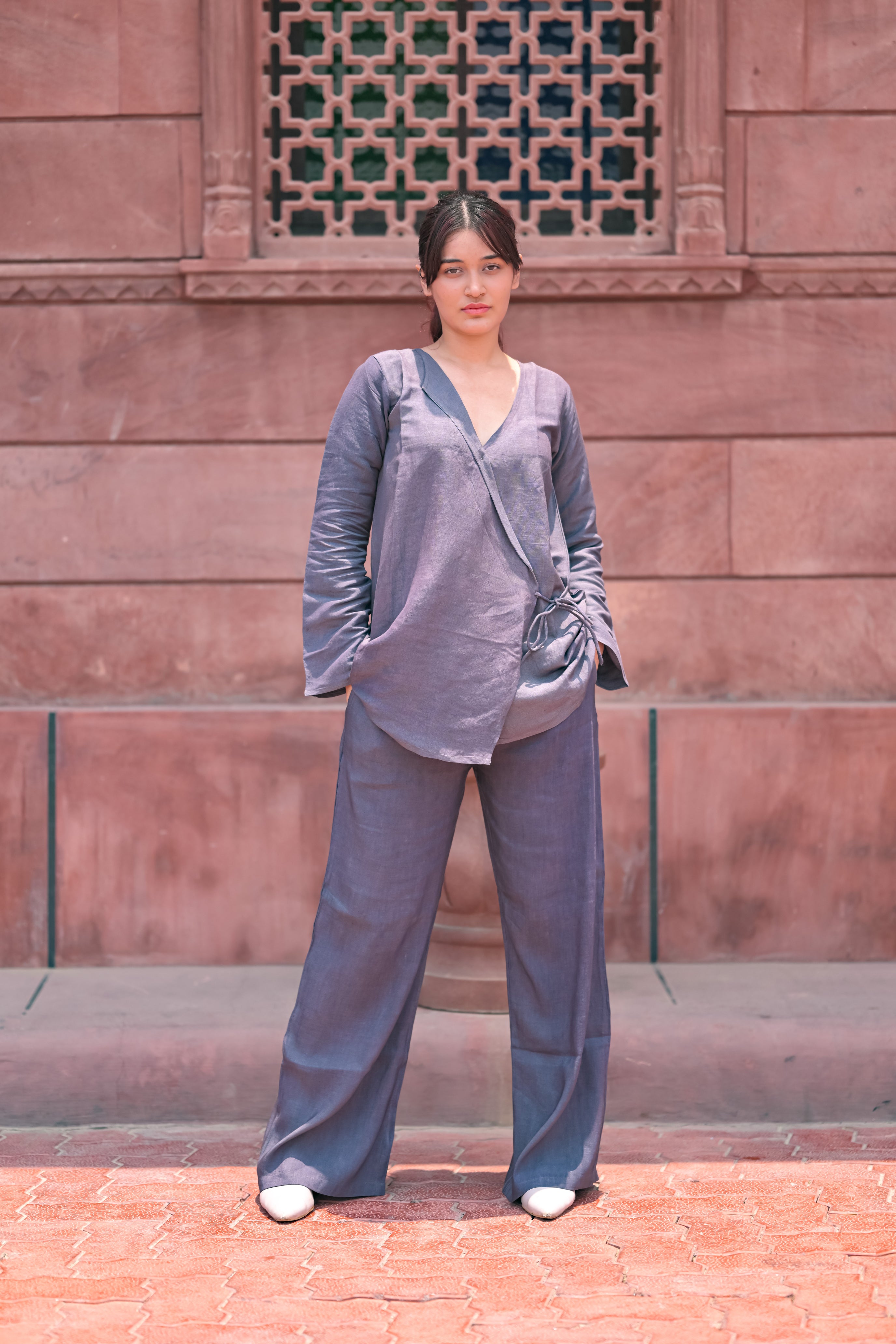 Wrap Top and Wide-Leg Pants Co-ord with Side Slits