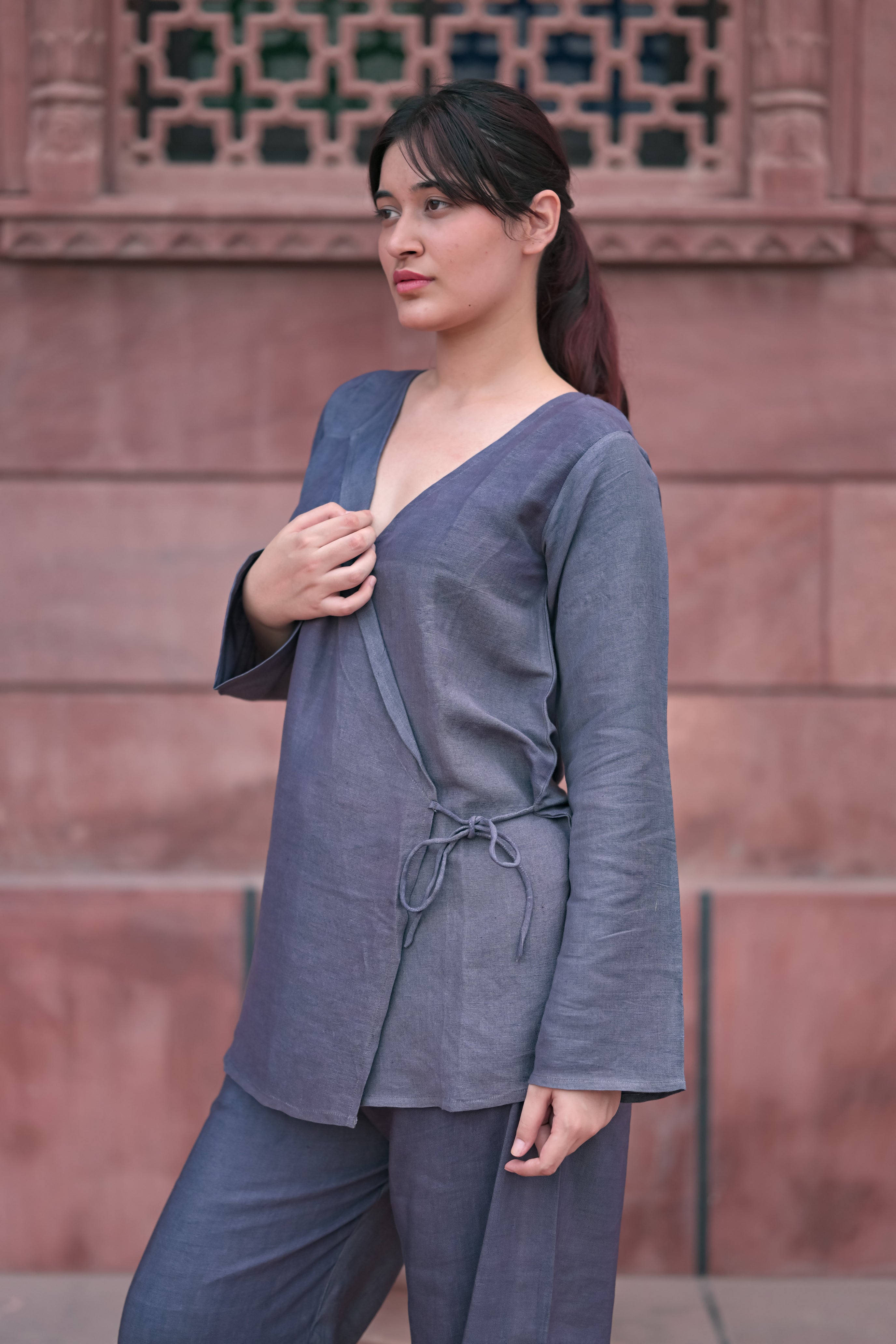 Wrap Top and Wide-Leg Pants Co-ord with Side Slits