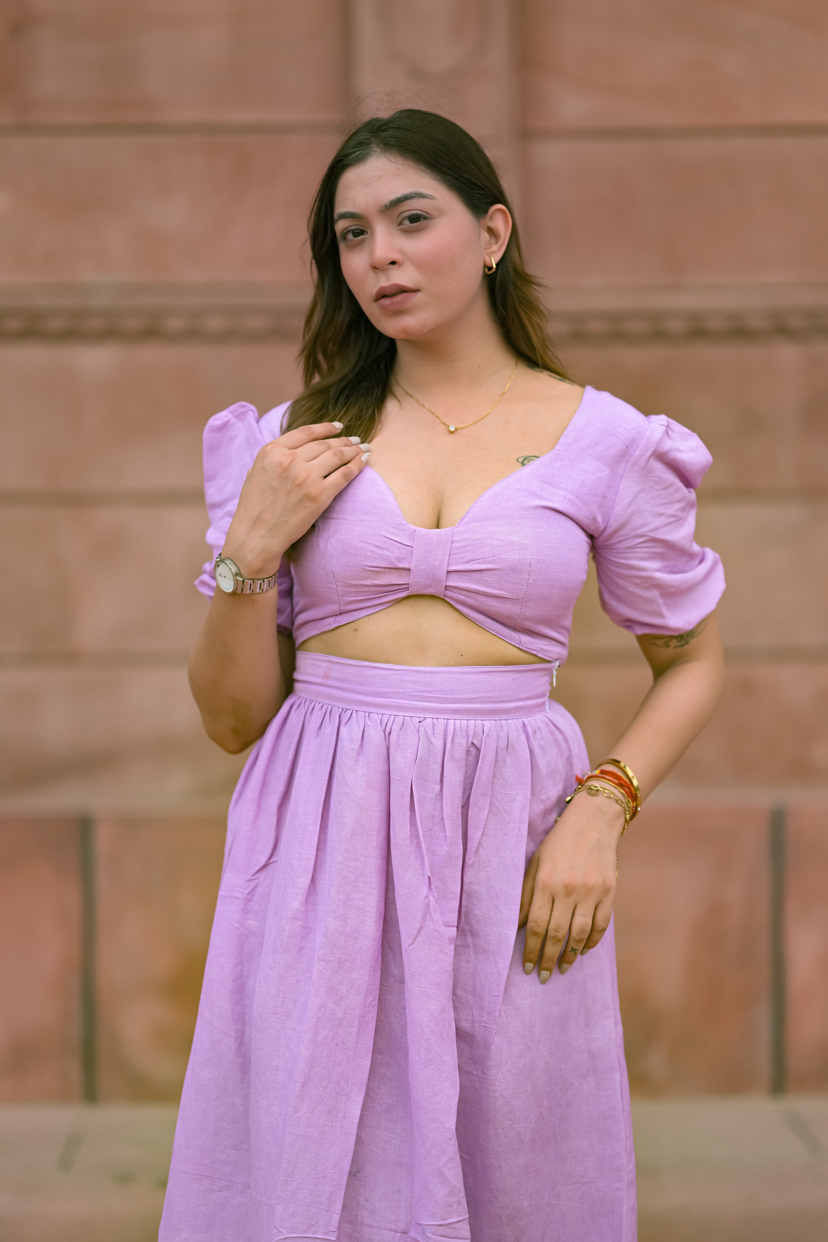 High-Waisted Puff Sleeve Midi set