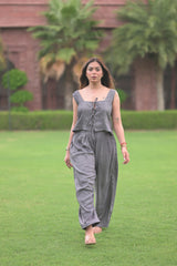 Laced Bodice and Wide-Leg Pants Set