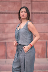 Laced Bodice and Wide-Leg Pants Set