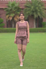 Sleeveless Linen Ensemble with Self-Tie Detail and shorts set