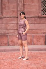 Sleeveless Linen Ensemble with Self-Tie Detail and shorts set