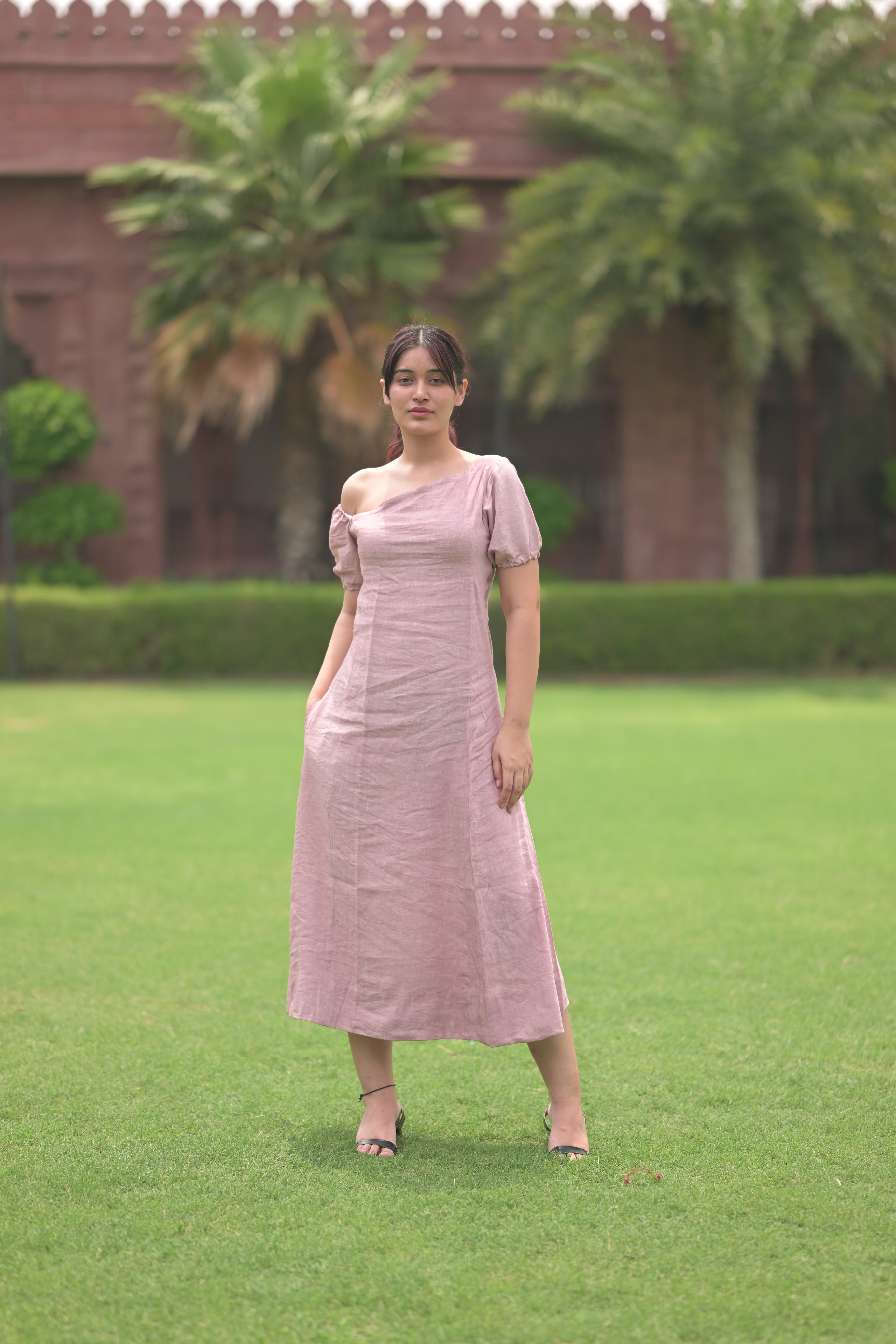 Radiant Asymmetrical Puff-Sleeve Dress