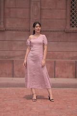 Radiant Asymmetrical Puff-Sleeve Dress