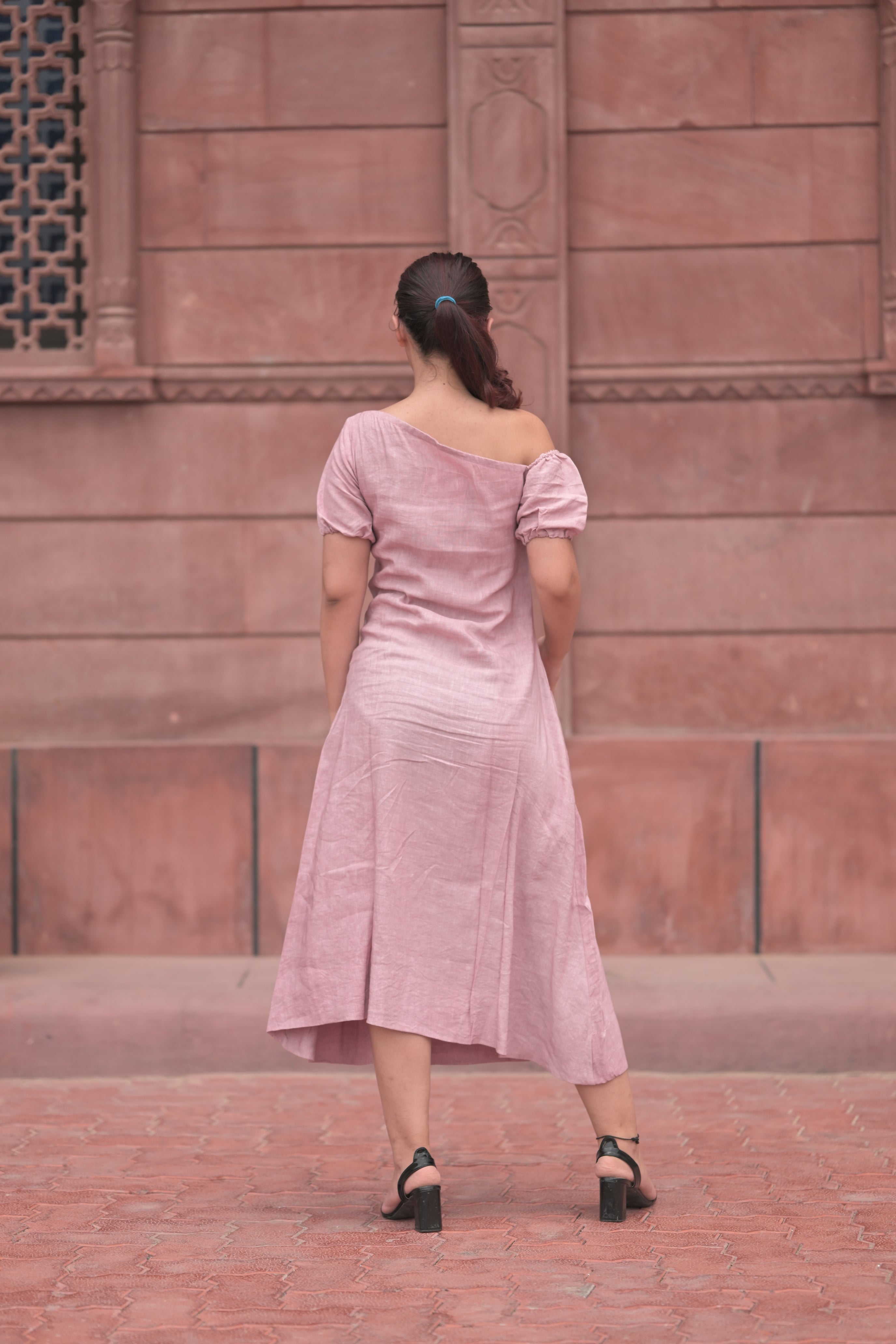 Radiant Asymmetrical Puff-Sleeve Dress