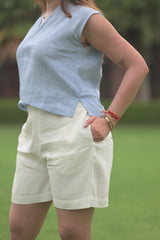 Terracotta Wrap-Style Sleeveless Top / with Chic Shorts