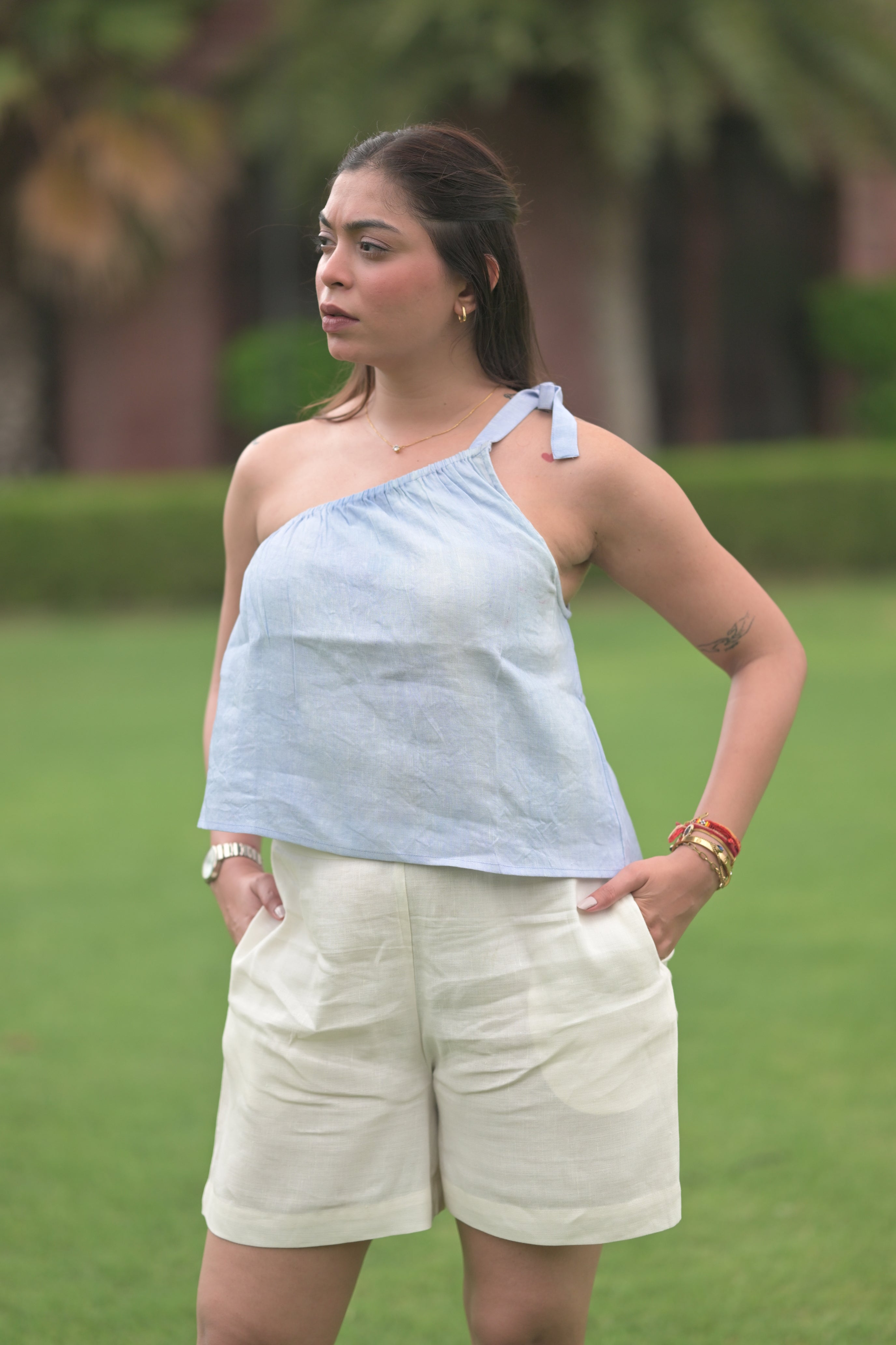 One-Shoulder Crop Top Chic Shorts