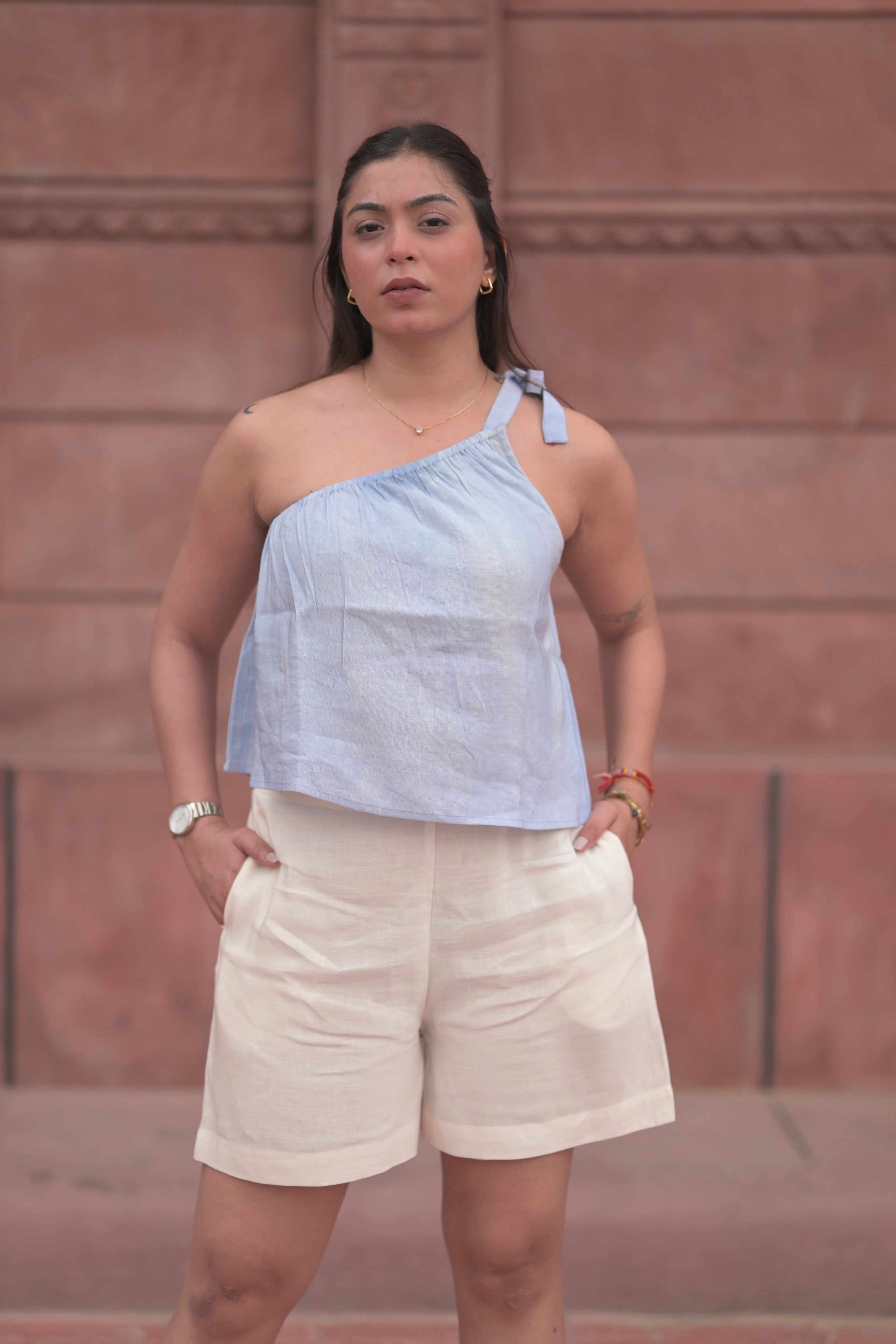 One-Shoulder Crop Top Chic Shorts