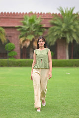 Asymmetric Buttoned Knit Vest / Pleated Wide-Leg Set Cuffed Hem Trousers