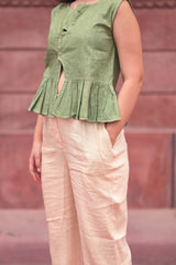 Asymmetric Buttoned Knit Vest / Pleated Wide-Leg Set Cuffed Hem Trousers