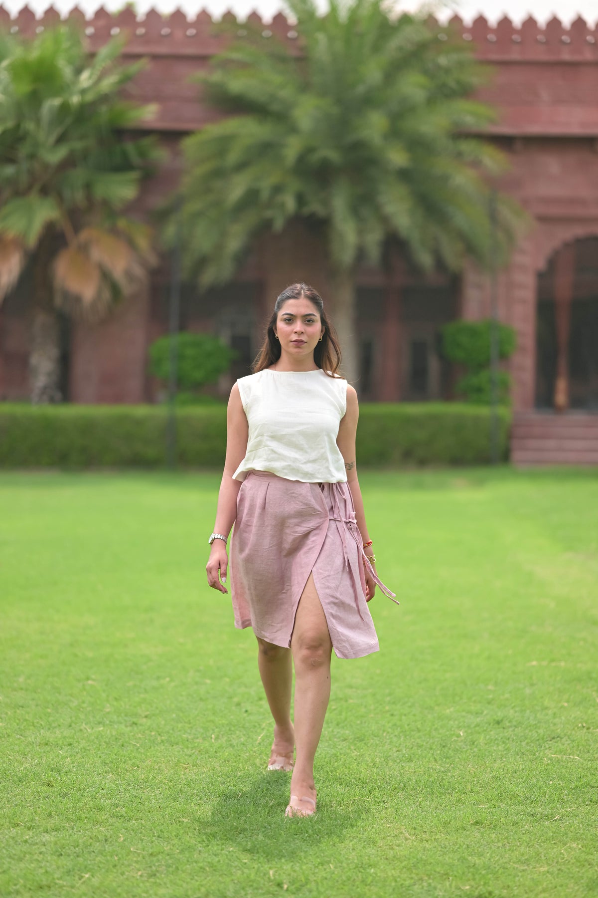 Pleated Linen Wrap Skirt