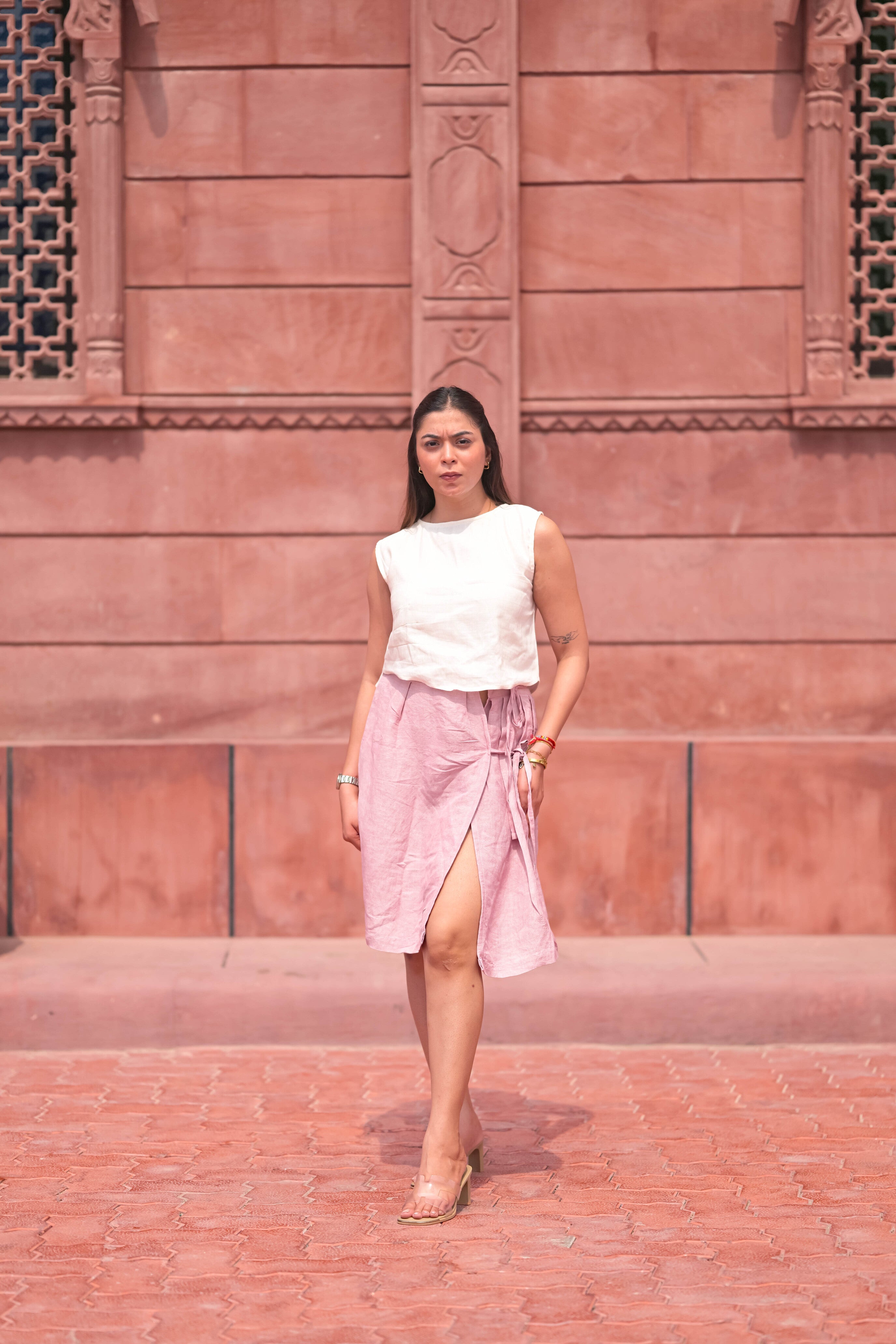 Pleated Linen Wrap Skirt