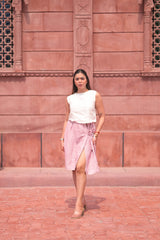Pleated Linen Wrap Skirt