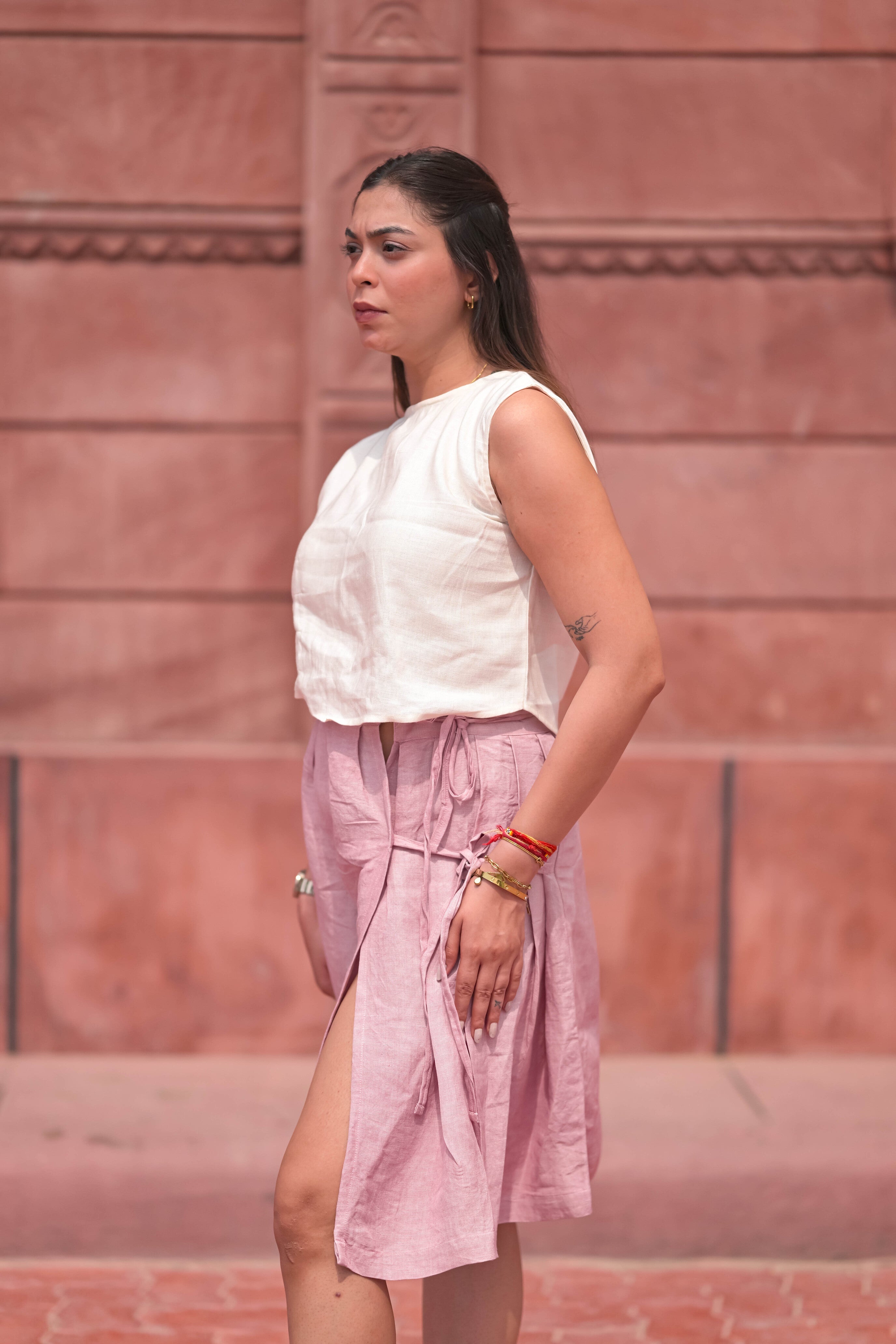 Pleated Linen Wrap Skirt