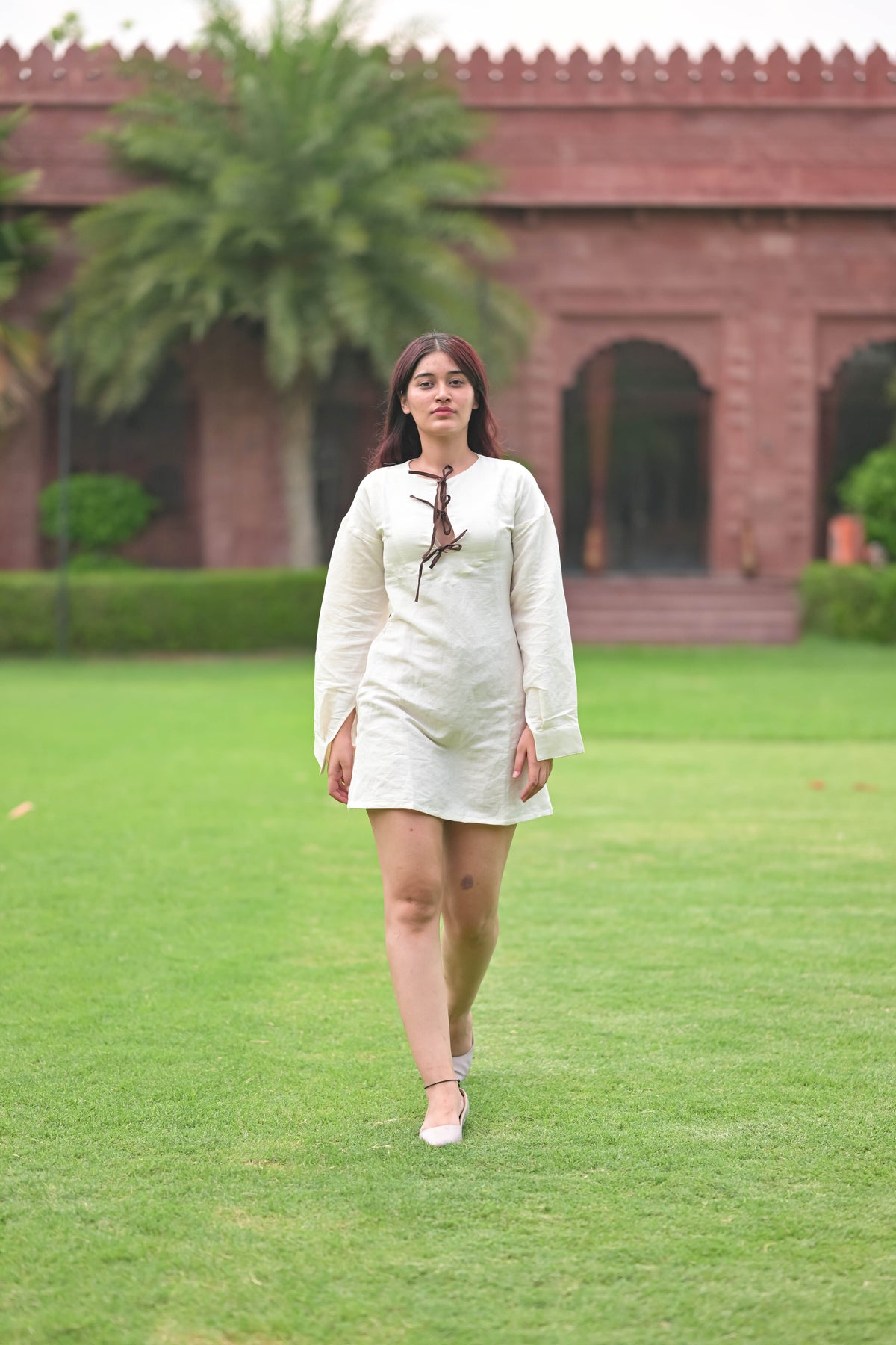 Linen Mini Dress with Bows