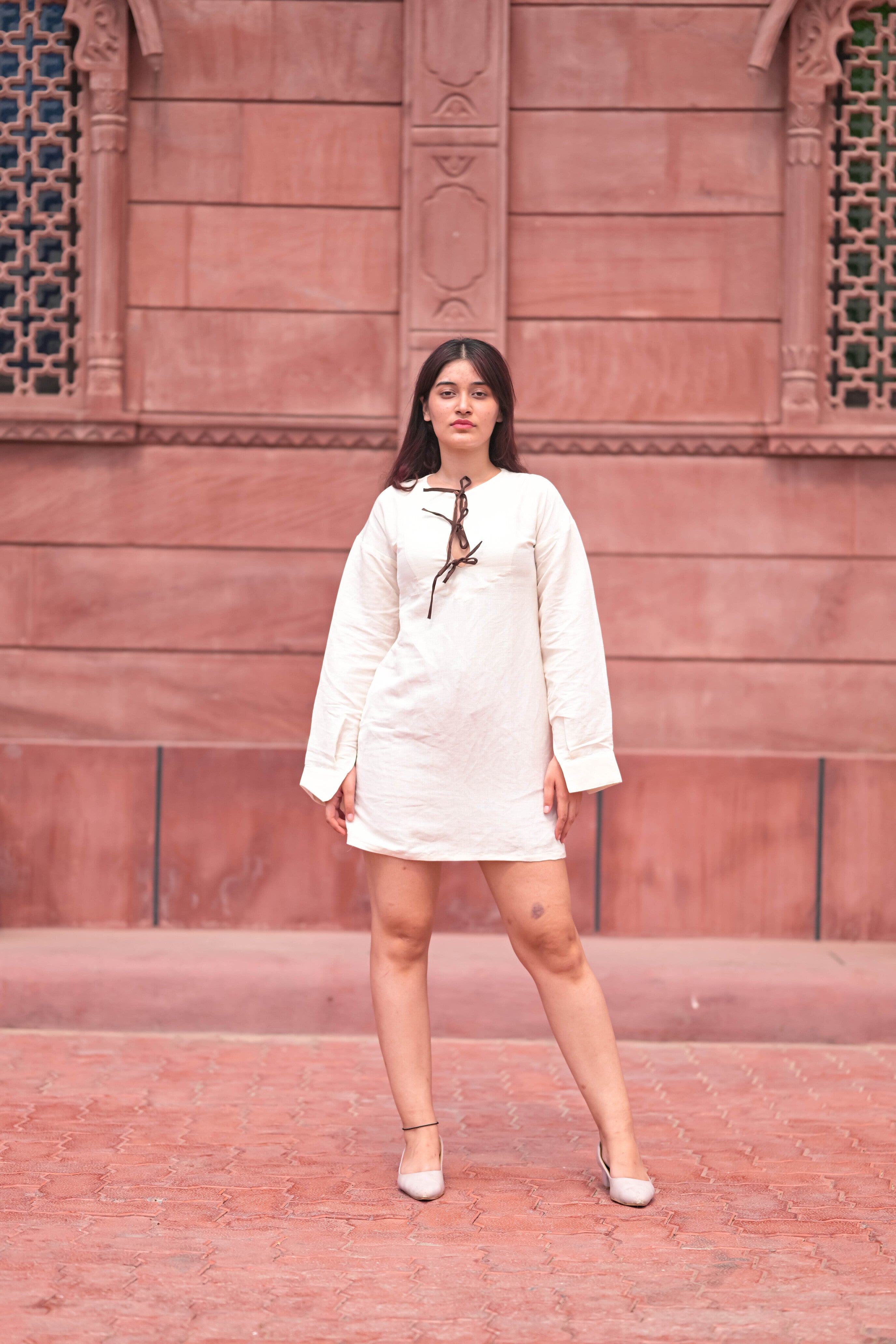 Linen Mini Dress with Bows