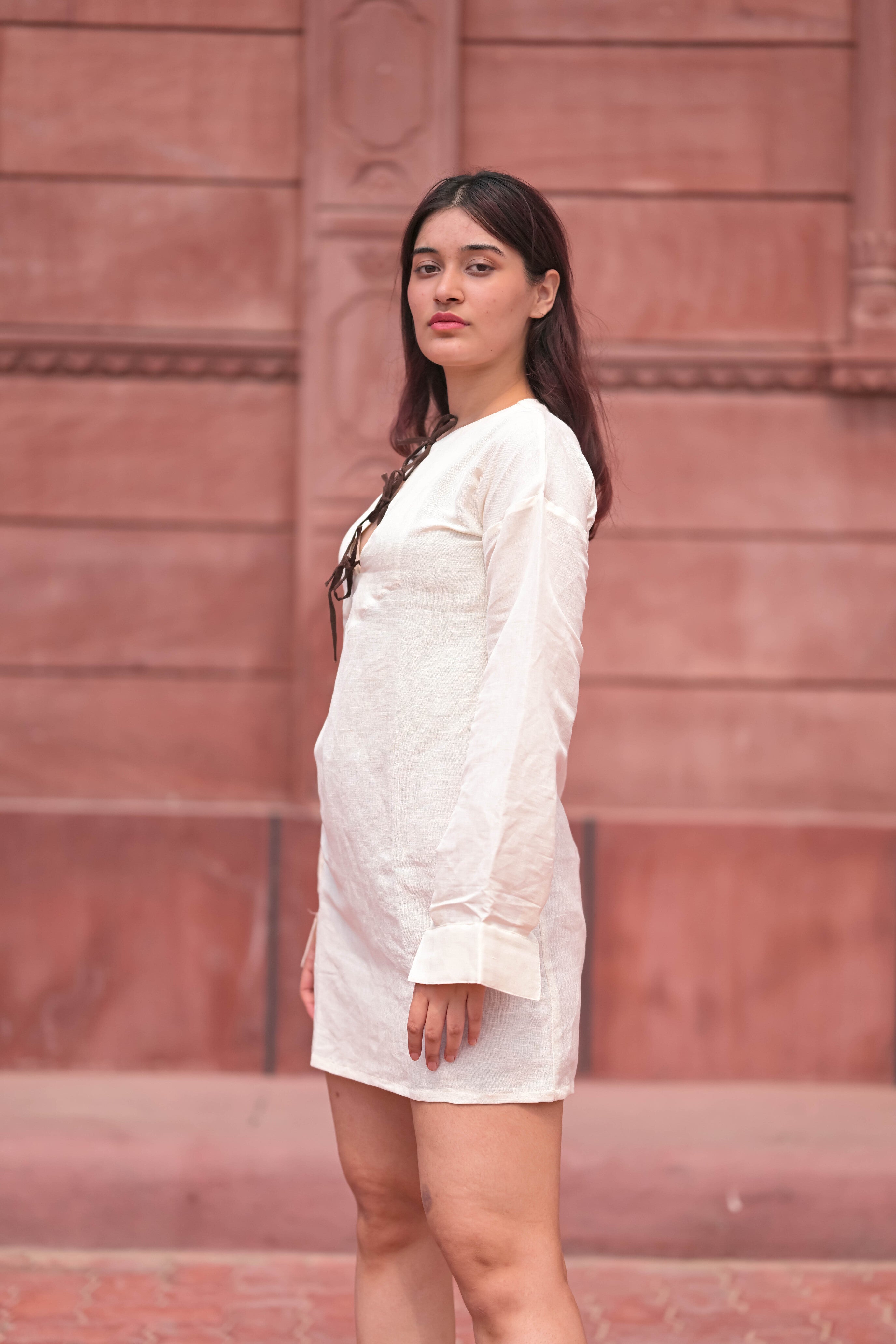 Linen Mini Dress with Bows