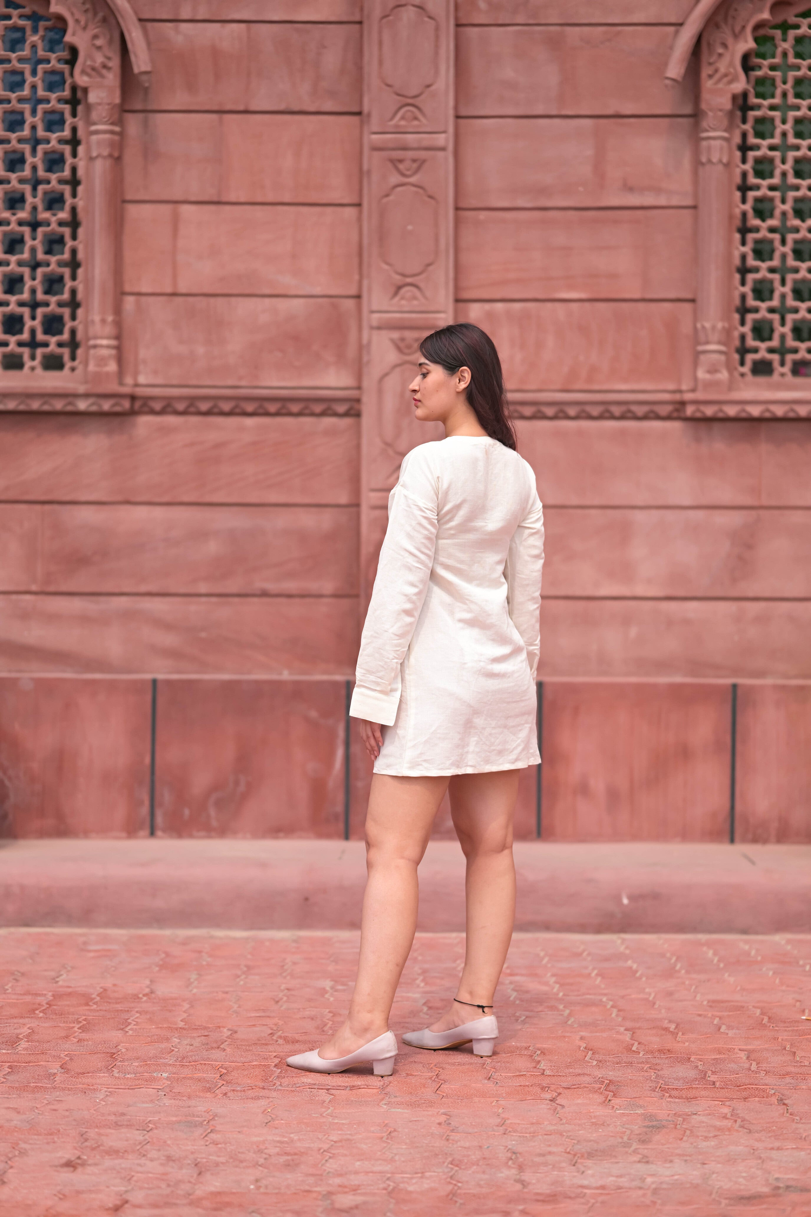 Linen Mini Dress with Bows