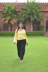 The Mauve Linen Cropped Top with Black  Stitching / Midnight Wrap