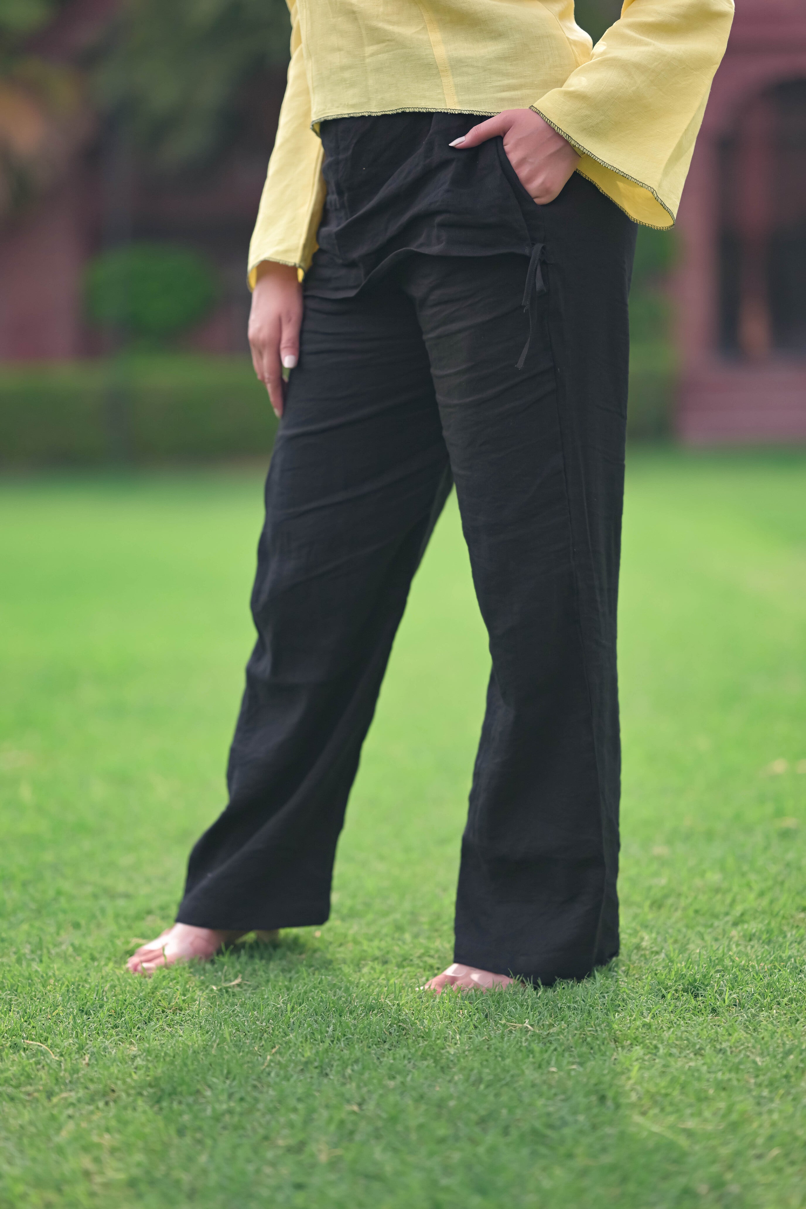 The Mauve Linen Cropped Top with Black  Stitching / Midnight Wrap