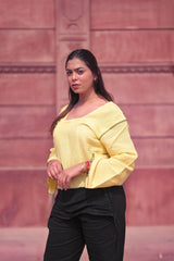 The Mauve Linen Cropped Top with Black  Stitching / Midnight Wrap