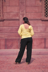 The Mauve Linen Cropped Top with Black  Stitching / Midnight Wrap