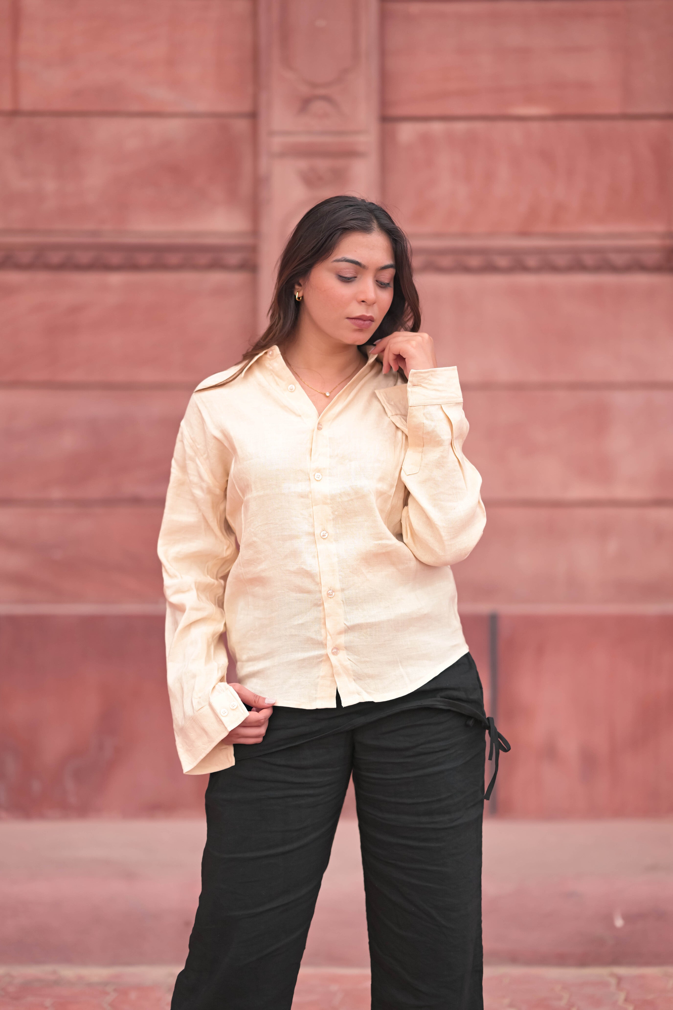 Plan shirt with long sleeve